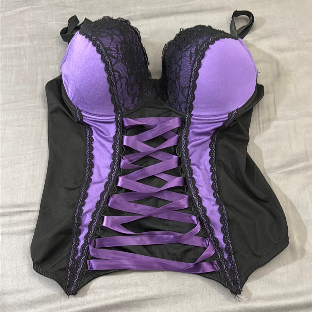 Spencer's Purple and Black Lace Corset Bra